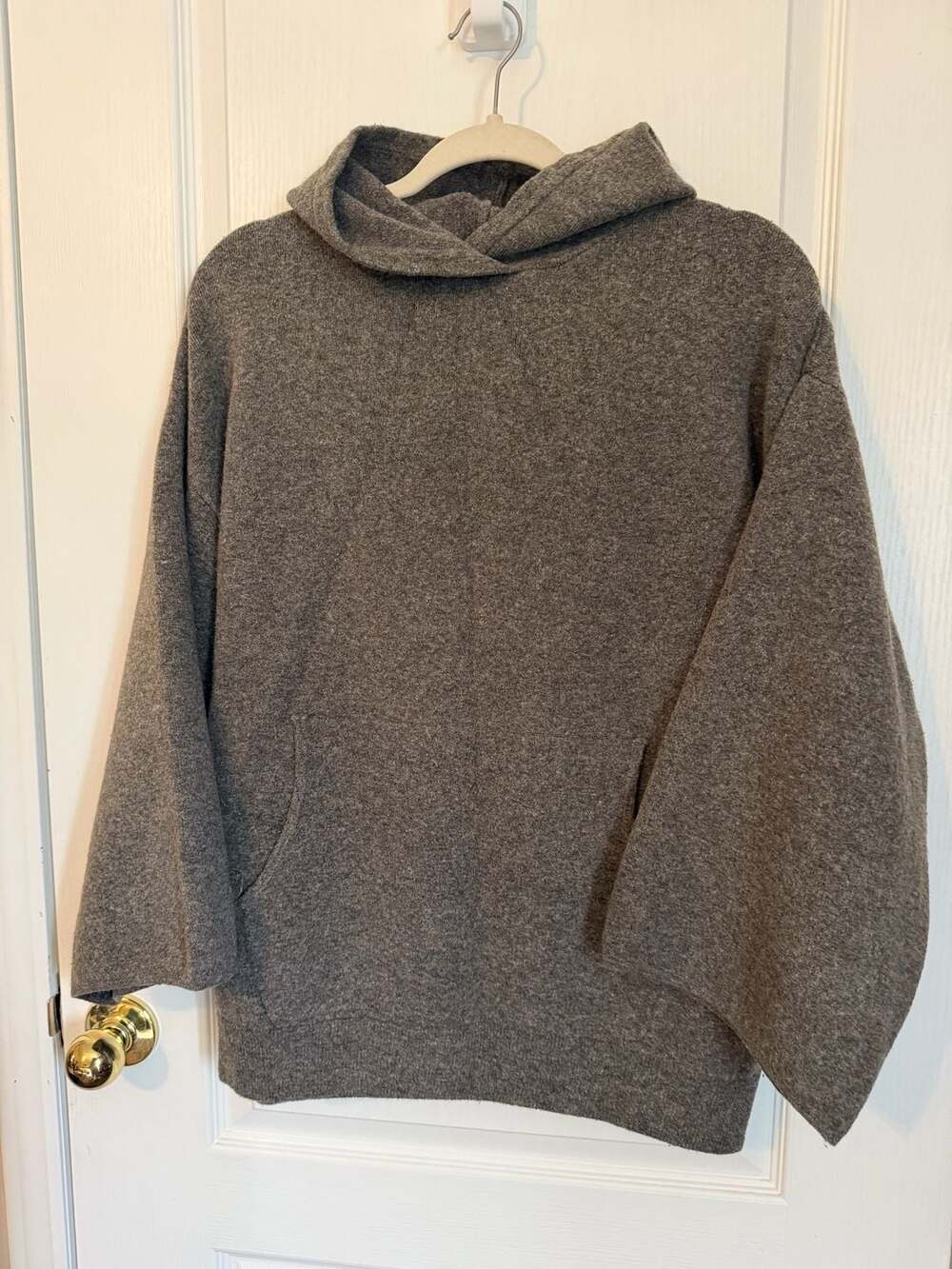 Zara Gray Knit Hoodie Sweater with Front Pocket Size S